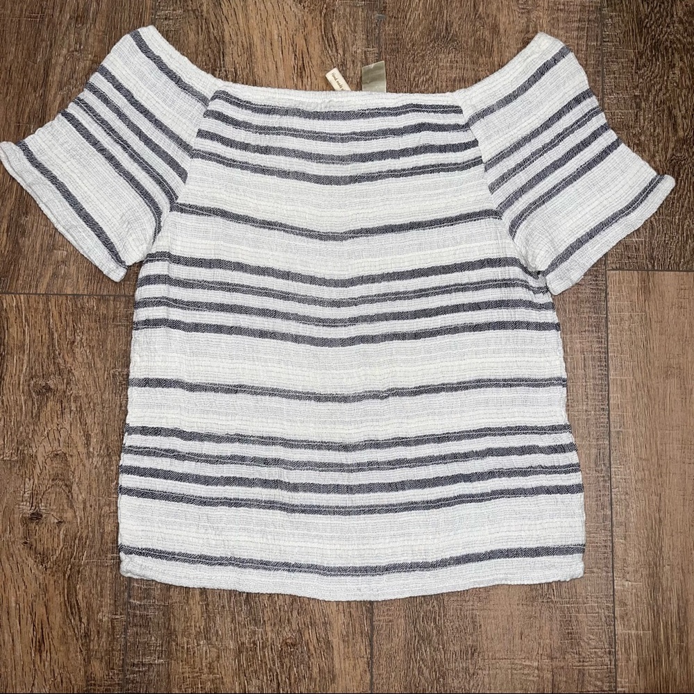 NWOT Japna Blue & White Striped Off Shoulder Crop Top